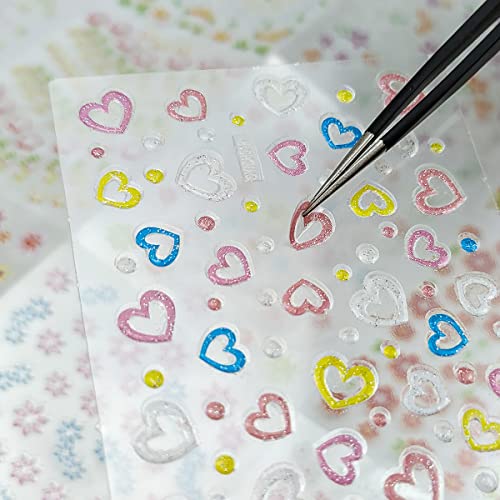 Colorful Flower Nail Art Stickers Decals 3D Self-Adhesive Flower Nail Decals Ice Crystal Flower Daisy Bow Tie Heart Nail Designs Nail Art Supplies Manicure Tips Charms For Women 30Sheets #TOP6
