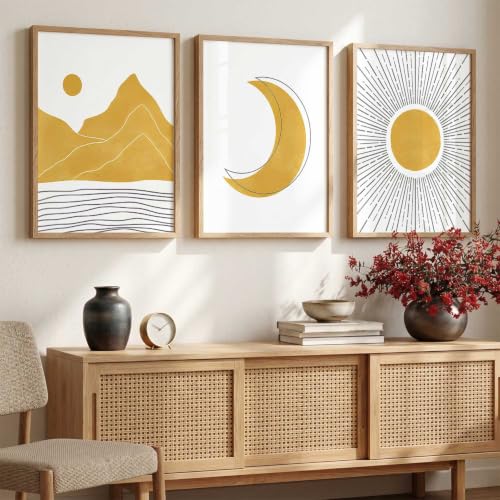Image of kotart Home Decor Boho Painting Decorative Wall Art | Aesthetic poster With Frame For Living Room Bed Room Hotel Wall Decor Digital Reprint Set of 3 (35x37 Inch)