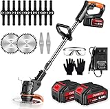 Akku Rasentrimmer mit Akku und Ladegerät, 3-in-1 Elektrischer Akku Motorsense & Rasentrimmer Rasen mit 2X 4.0Ah Akku & Metall Messer, Akku Freischneider für Rasenschneiden und Garten