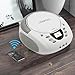 LONPOO CD Players Portable Boombox with FM Radio/USB/Bluetooth/AUX Input and Earphone Jack Output, Stereo Sound Speaker & Audio Player,White