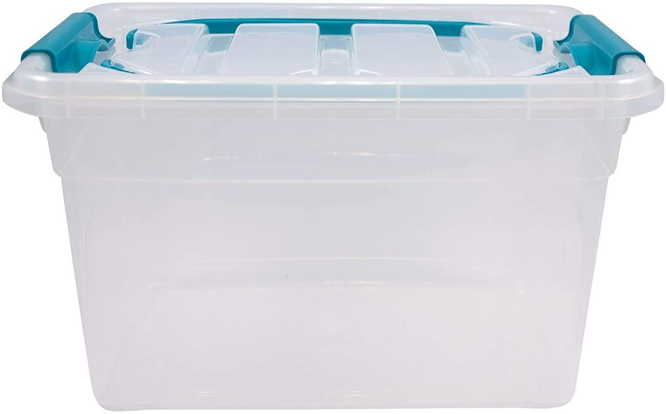 Whitefurze Clear 3 X Carry Box Secure Lid Strong Handle Plastic Storage Container Teal Clip 13L