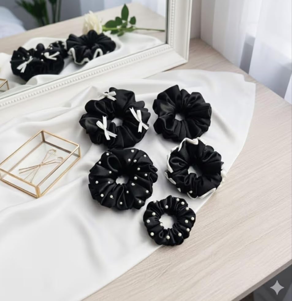 Satin Scrunchie Gift Set – Pack of 5, Stunning Product , Anti-Hair-Breakage, Hair Ties For Girls, Women, (Best Gift For Sister, Mom, Friends), Random Colours , Scrunchie for Less Hair fall Hairbands Rubber Bands.