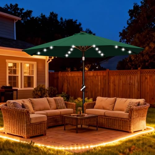Image of ABCCANOPY Durable Solar Led Patio Umbrellas with 32LED Lights 9FT (Forest Green)