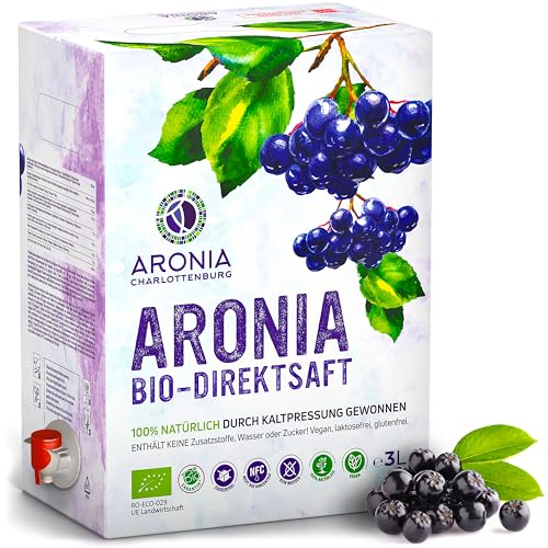 Aronia Direktsaft Bio 3L | 100% Muttersaft Ohne Zuckerzusatz | Antioxidantienreicher Aroniabeeren Saft für Immunsystem & Vitalität | Vegan & Kaltgepresst