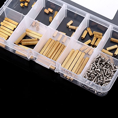270pcs Brass M2 Female Standoff and Screws Assortment Kit PCB Standoff Kits with Plastic Box, Yellow - Image 2