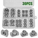 30Pcs Weld Nuts, T-Shaped Weld Nuts Kit, 1/4'-20, 5/16'-18, 3/8'-16 UNC Carbon Steel Nickel Plated, Tab Base...