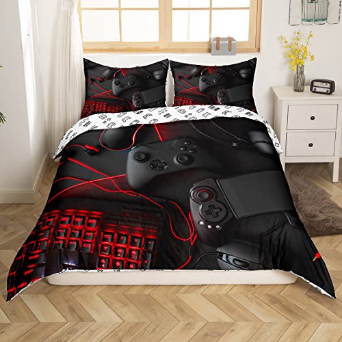 Game Comforter Cover King Size Gamepad Bedding Set Game Console Modern Sci-Fi Style Duvet Cover for Teen Boys Player Video Game Controller Quilt Set with Zipper Ties,1 Duvet Cover with 2 Pil