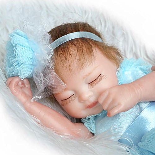 Miniatura 2 de Pinky - Mini muñeca de vinilo duro de silicona de cuerpo completo de 10.2 in, muñecas recién nacidas realistas con vestido azul, regalo de