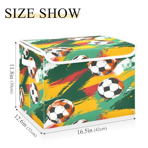 Image of senya Large Storage Bins with Linen Collapsible Foldable Storage Cubes Fabric Closet Organizer Containers box with Flip-Top Lid for Home Bedroom Office 16.7 x 12.6 x 11.8in (Football)