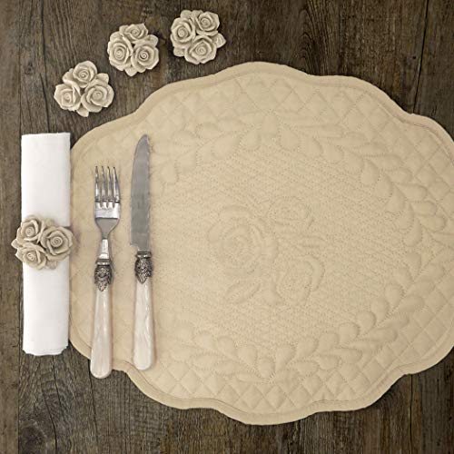 AT17 Tischset Platzdeckchen Platzmatte Platzset Oval Boutis Gesteppt Landhaus Shabby Chic - Boutis Pique - 35x45 - Beige Cover
