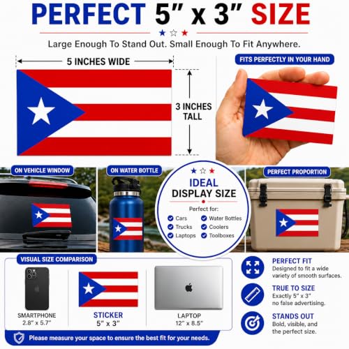Image of Puerto Rican Flag Vinyl Flag Stickers, Car Decals, Waterproof Indoor Outdoor, Laptop Stickers, Car Bumper, Puerto Rico Flag, 5 x 3 Inches, Set of 3