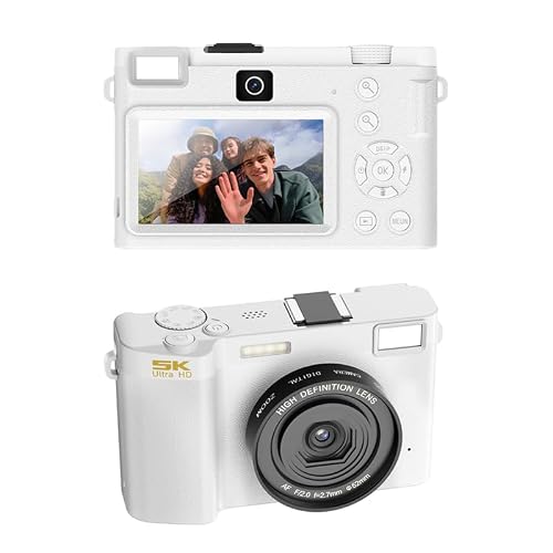 5K Digital Camera, 64MP WiFi Cameras for Photography with 3" Screen, 16X Zoom Autofocus,Dual Front and Rear Lens for YouTube Video, Anti-Shake, for Selfies, Volg (White)
