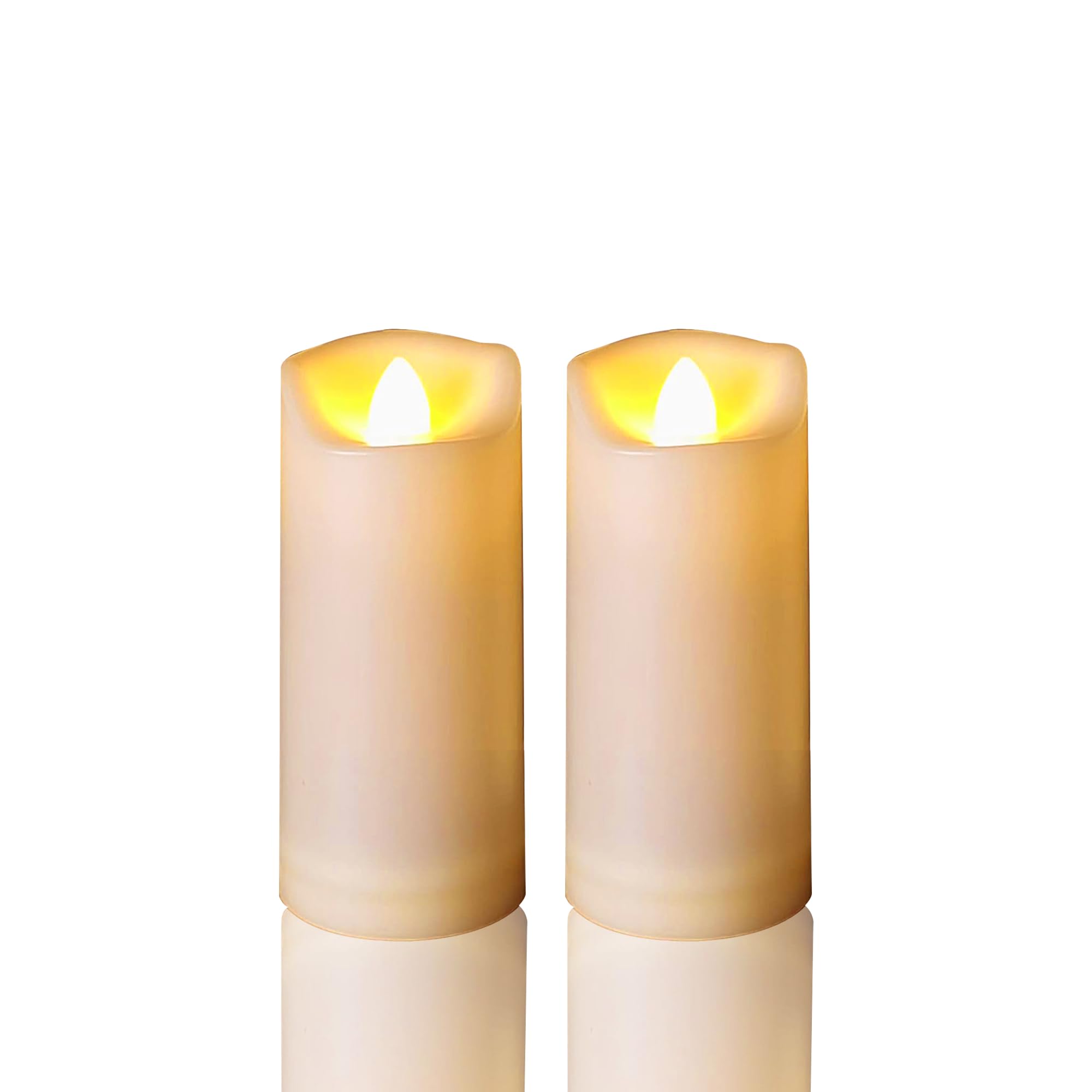 2-Pack Waterproof Outdoor Battery Operated Flameless Candles with Timer, Realistic Flickering Plastic Electric Slim LED Pillar Lights for Birthday