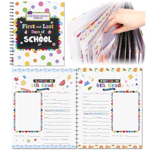 Fullhawl School Memory Book Hardcover Scrapbook Album First and Last Day of School Photo Album from Preschool to 12th Grade with 15 Pockets for Storage Portfolio Photo Pictures Graduation Gift(Dot)