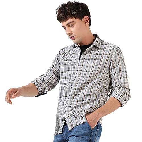 Image of CAHOOT Men's Button Up Shirt for Casual Wear | Regular Fit | Poly Lycra Shirt Crafted with Short Sleeve & Enhanced Stretch Comfort Fit for Everyday Wear