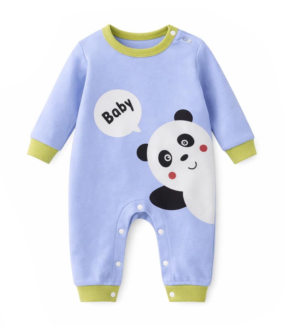 bold n elegant Cute Panda Cartoon Print Newborn Cotton Full Sleeve Footless Baby Romper Onesie Buttoned Bodysuit for Newborn Infant Baby Boys Girls-picture-23