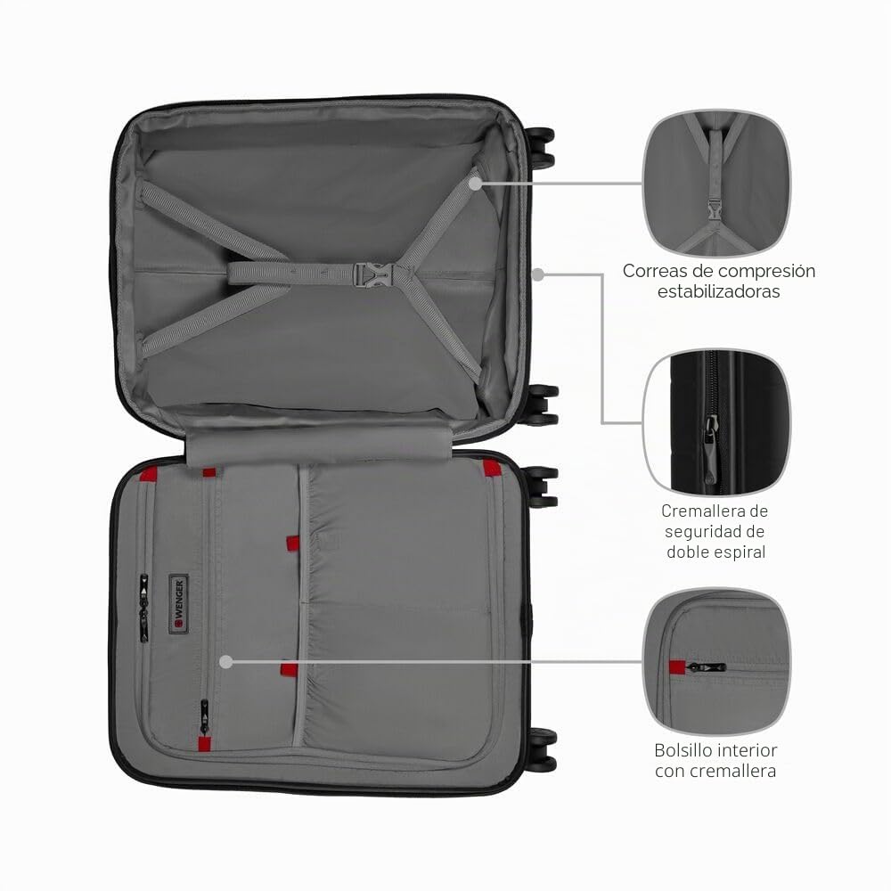 Wenger Syntry Equipaje Trolley de Mano, portátil de hasta 14", Tableta de hasta 10", 36 (44) l, Carcasa rígida, Mujer Hombre, Viaje de Negocios Vacaciones, Negro/Gris Jaspeado, 610163