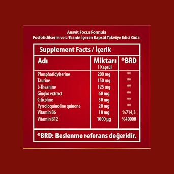 Ausvit Focus Formula – Capsule Supplement Food Containing Phosphotidylserine and L-Teanin 30 Vegan Caps