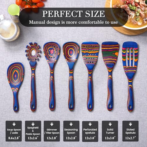 YUTFUBG Heat-Resistant Wood Cooking Utensils - 7pc Set, Eco-Friendly, Includes Spatula, Pasta & Slotted Spoons, Essential Kitchen Tool - Image 3