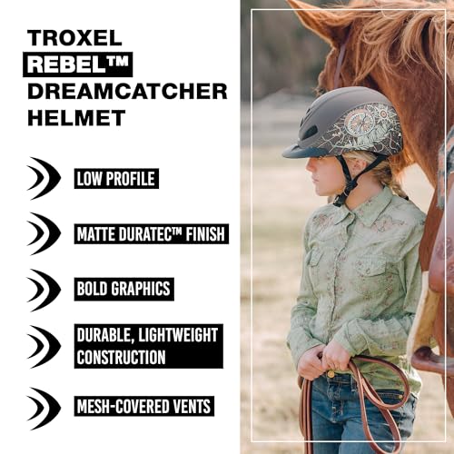 Image of Troxel Rebel Bold Horse Riding Helmet, Low-Profile, Light, Adjustable Design, Safety Horseback Riding Gear, Extra Large (7-3 /8 - 7-3 /4), Dreamcatcher