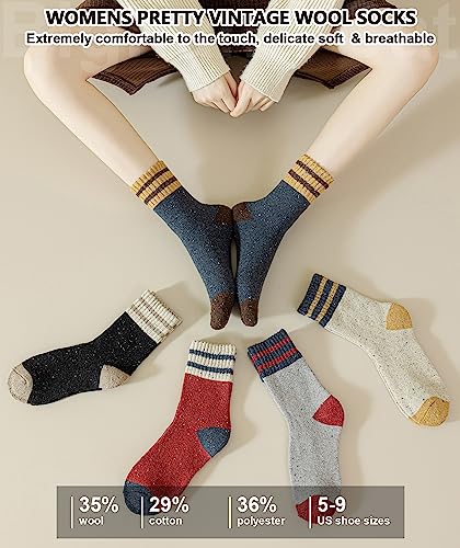 Image of IIG 5 Pairs Women's Vintage Style Thick Wool Warm Winter Crew Socks