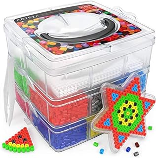 ARTEZA Fuse Beads Kit,5mm,Set of 10,000 Beads with 5 Pegboards,2 Tweezers & 5 Ironing Papers in a 3-Tier Container for Making Halloween Crafts,Keychains,Pendants,Accessories,& Ornaments