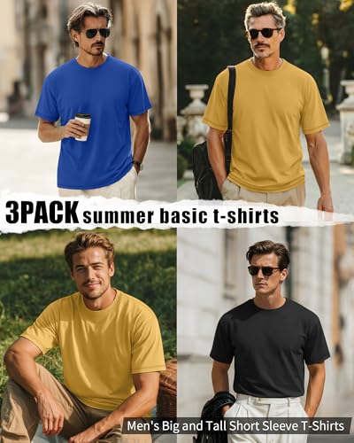 Image of Neer 3 Pack Big and Tall T-Shirts for Men L-7xl Tops | Large Casual Stretch Workout Tees, Short Sleeve Crewneck Oversized Shirts, Classic Summer Outfits, Comfy Basic Loose Clothes
