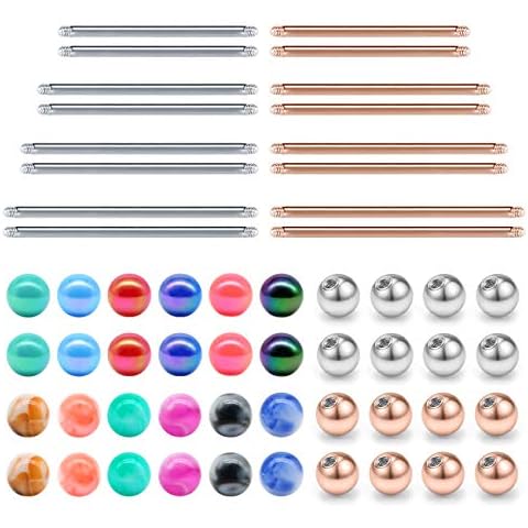 JFORYOU Replacement Bar and Balls for Straight Barbell Piercing Jewelry for Nipple rings Tongue ring Industrial Piercing Body Piercing 14G 18mm 20mm 25mm 32mm Bar Length Cover