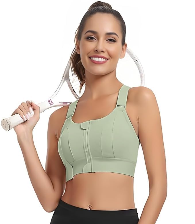 Women's High Impact Sports Bra with Zip Front High Support Wireless Adjustable Plus Size for Large Breasts-image-44
