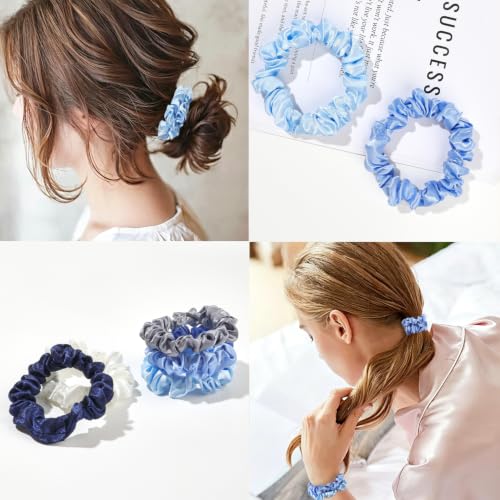 Image of Silk Hair Ties Satin Scrunchies - Small Mini Scrunchy for Women Thick Hair Accessories Cute Soft No Slip Hair Elastics Ponytail Holder for Curly Hair No Damage Hairties Gift for Girls