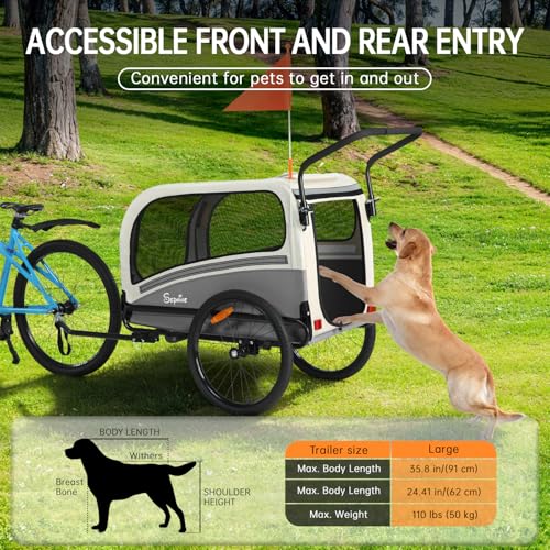 SEPNINE® 2-in-1 XXL Fahrradanhänger für Hunde, Hundeanhänger für Fahrrad - mit Dachöffnung, Reflektoren & Reflexstreifen, mit Schiebestange & Universal-Fahrradkupplung, Faltbar, Bis 50 kg