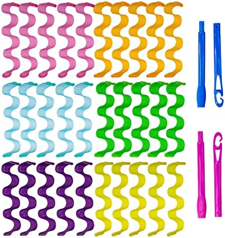 30pcs Heatless Hair Curlers Rollers Wave Curls Styling Kit with 2 Sets Styling Hooks,No Heat Hair Curlers Spiral Curlers for Short and Medium Hair(12 Inch/ 30 cm)
