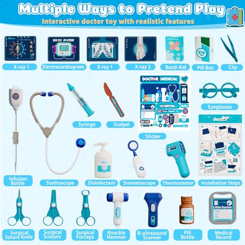 Image of Doctor Kit for Toddlers 3-5, Pretend Doctors Play Set with Cart, Costume and Stethoscope for Kids Aged 3 4 5, Role Play Medical Toys for Girls Boys, Christmas Birthday Educational Gift for Toddler