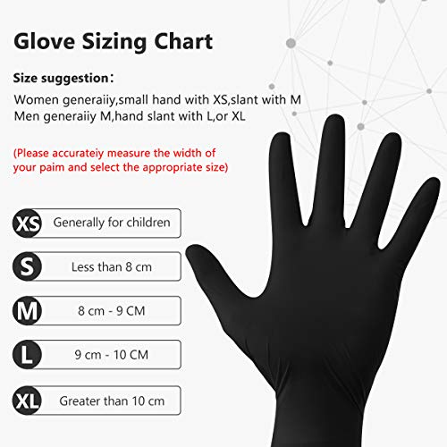 Nitrile Gloves, Hizek 100 Pcs Disposable Gloves,4 mil,Latex Free,Powder Free,Textured Anti-Allergic Wear-Resistant Cleaning Gloves for Home Use (Black, M)
