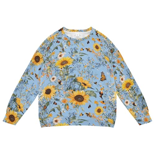 JUNZAN Rustic Sunflower Blue Little Kids Pullover Hoodie Crewneck Hoodies for Girls Camping 4T