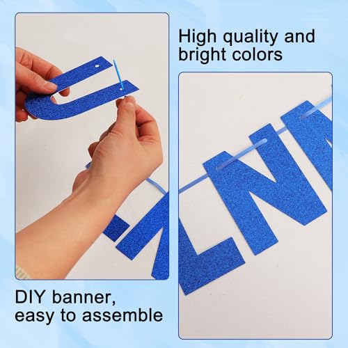 BEISHIDA 116 PCS A-Z Glitter Blue DIY Letter Banner Kit Make Your Own Banner,Including 111 Letters and Numbers 3 Rope and 2 Threading Device,Customized for Birthday Graduation Wedding Party Decor