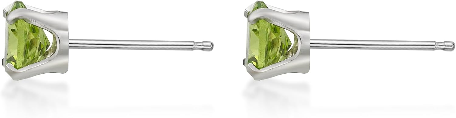 Natural Birthstone Stud Earrings for Women in 14K White or Yellow Gold, Round Gemstone Post Earrings with Push Back, 3mm/4mm/5mm Birthstone by Lavari Jewelers