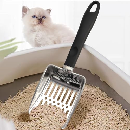 Image of Cat Litter Scoop,Metal Cat Litter Scoop,Stainless Steel cat Litter Scoop with Non-Slip Handle,Poop Sifting,Kitten Pooper Lifter,for Litter Box