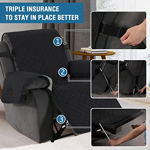 H.versailtex Reversible Quilted Recliner Covers Recliner Chair Cover Water Resistant Furniture Protector Washable Couch Cover With Elastic Straps For Kids, Pets (Recliner, Black/Grey) #TOP2