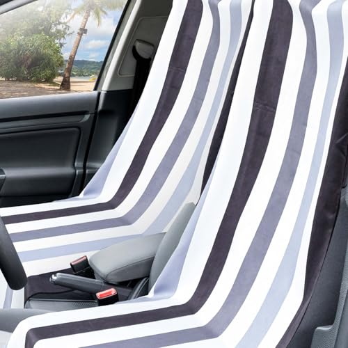 Image of 2 Pack Car Seat Towel Cover with Storage Bag, Black Vertical Stripes | 63 x 32 in Car Towel Seat Cover Non Slip Waterproof, Gym Workout Swimming Running, Machine Washable Sweat Absorbent Protector