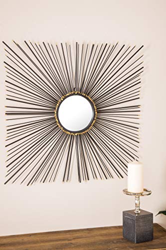 Deco 79 Contemporary Metal Framed Sunburst Wall Mirror, 2" W X 28" H, Black, Gold, Reflective #TOP4