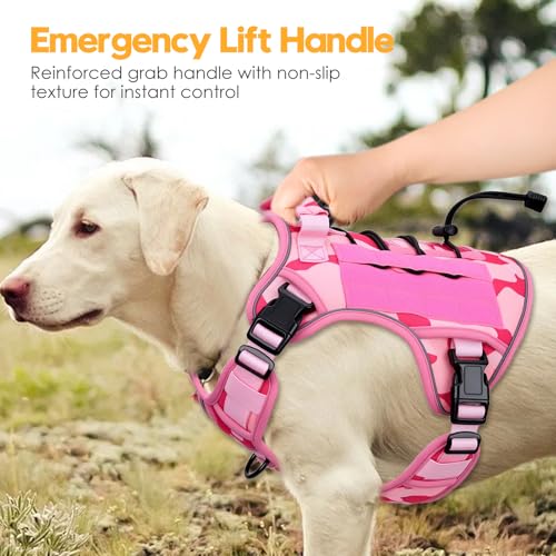 Heavy-Duty Tactical Dog Harness for Large Dogs, No Pull Adjustable Reflective Pet Vest with Molle System, K9 Military-Grade Control for Service Training, Outdoor & 10+ Breeds, Pink Camo, X-Large by Bruvoalon - Image 8