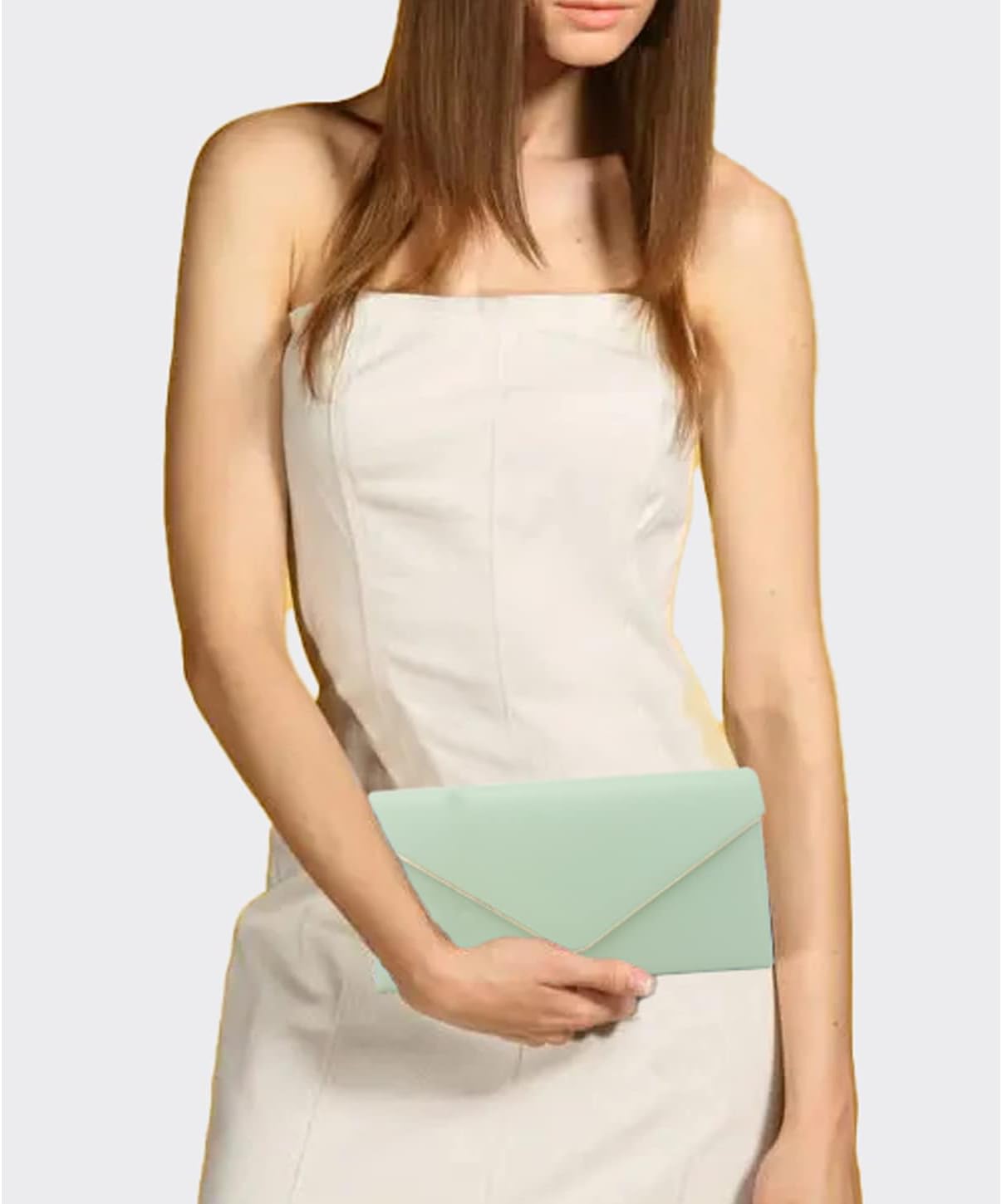 Vegan Leather Envelope Clutch Bag Classic Dressy Purse Foldover Evening Handbag