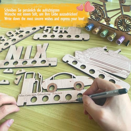 Sugeru Geldgeschenke Geburtstag - deko | Geldgeschenk Reise | Geschenke aus Holz - Geschenke Geldgeschenk für Frauen und Männer | Urlaubskasse Spardose | Camping Deko (Autotankstelle)