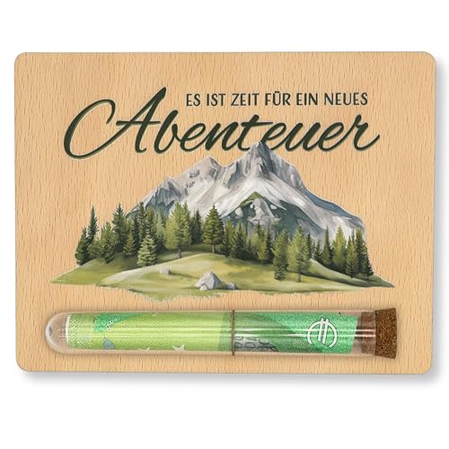 ZUKLA Verpackung für Geldgeschenke Wandern - Holz - 13 x 10 cm - mit Reagenzglas - Wandern Geschenk - Geschenke für Wanderer