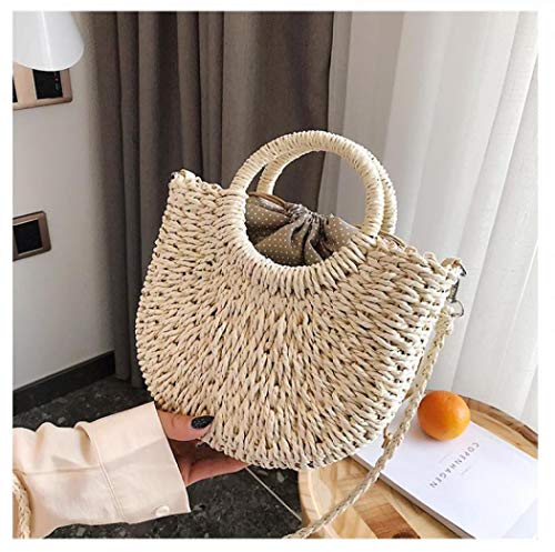 Image of Rattan Handmade Straw Tote Handbag Beach Shoulder Bag Summer Beach Rattan Bag Straw Bag