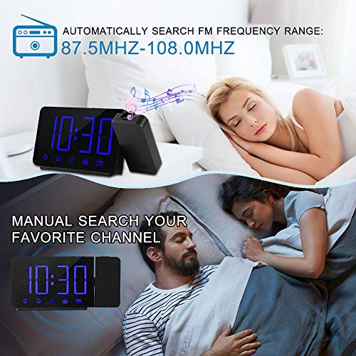 Projetor Despertador 180 ° Projetor com Rádio FM Função Snooze 4 Dimmer Dual Alarm USB Charging Reló