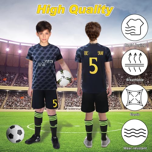 Kits de fútbol para niños, juego de entrenamiento de camisetas de fútbol número 5, kits de fútbol para niños con camisetas de entrenamiento de fútbol, pantalones cortos, calcetines, placa de
