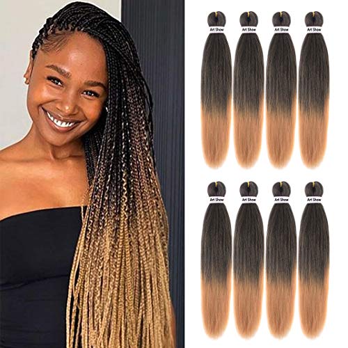 Pre Stretched Braiding Hair 26" Yaki Texture Braid Hair Extensions 8Pcs/Lot Mixed Color Hot Water Setting Crochet Twist Hair (#1B/27)