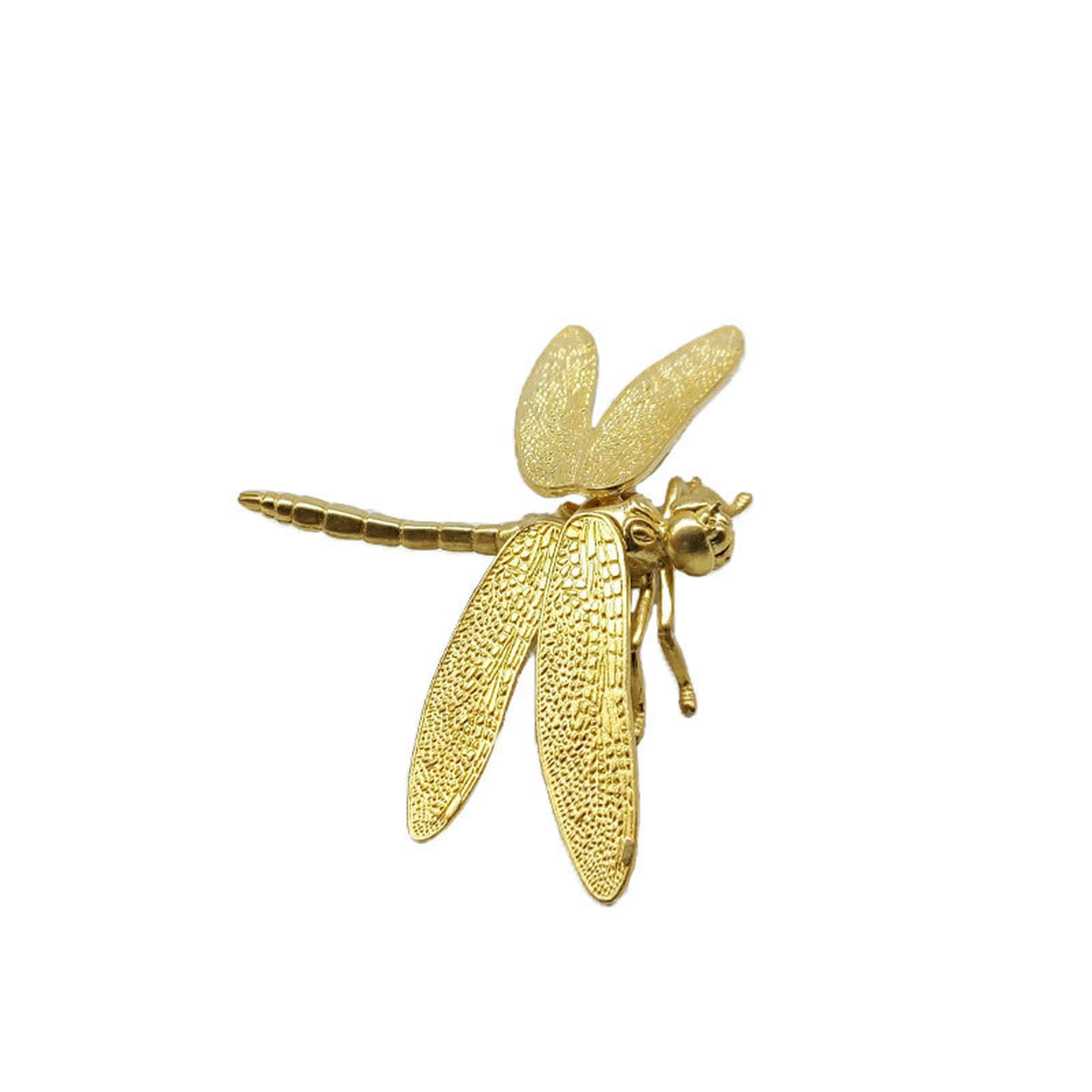 NGDFGR Copper Dragonfly Figurine, Brass Realistic Insect Dragonfly Model Statue Sculpture Office Home Study Desk Paperweight
